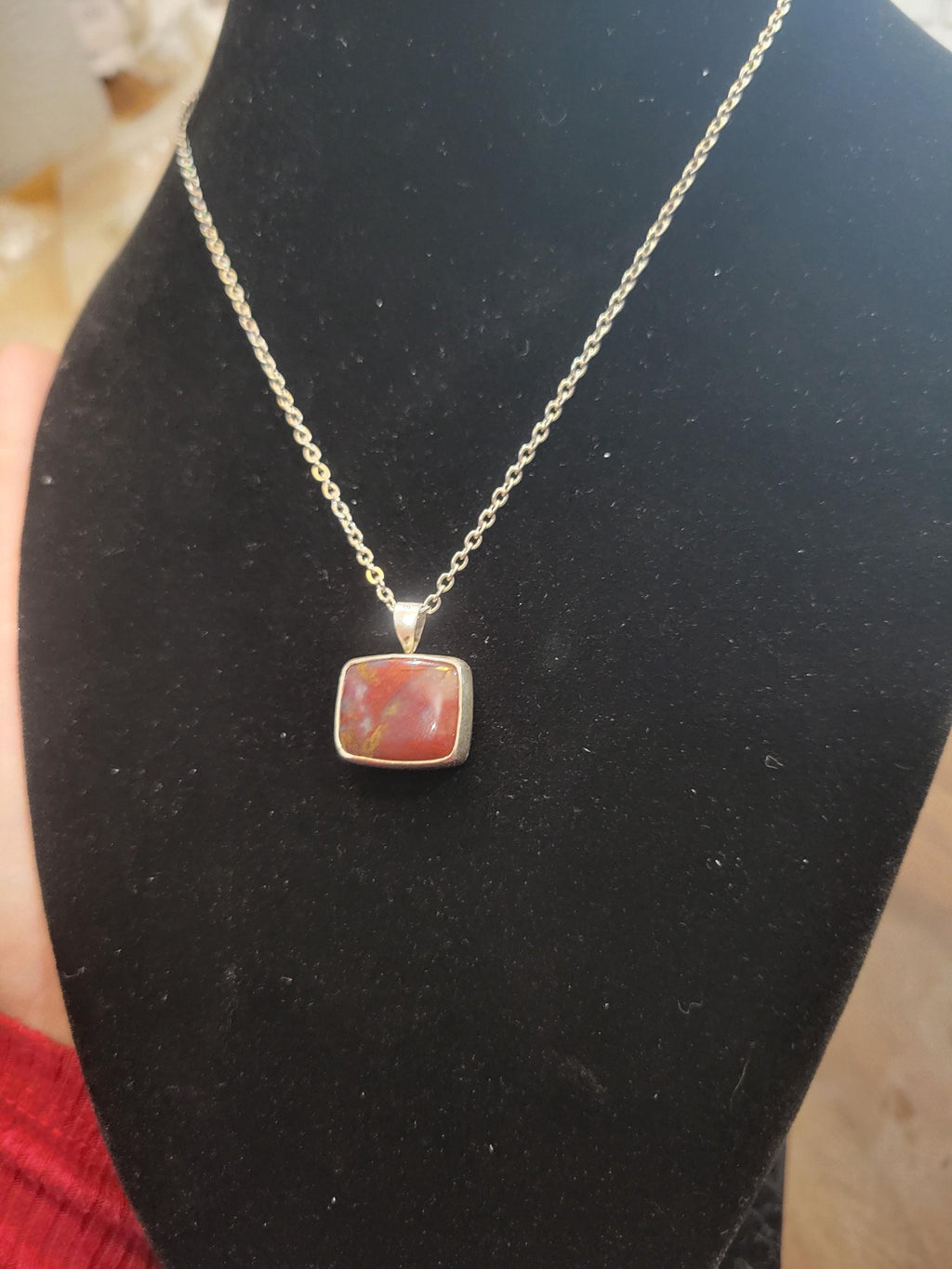 Rainbow Moss Agate Necklace with a Sterling Silver Setting