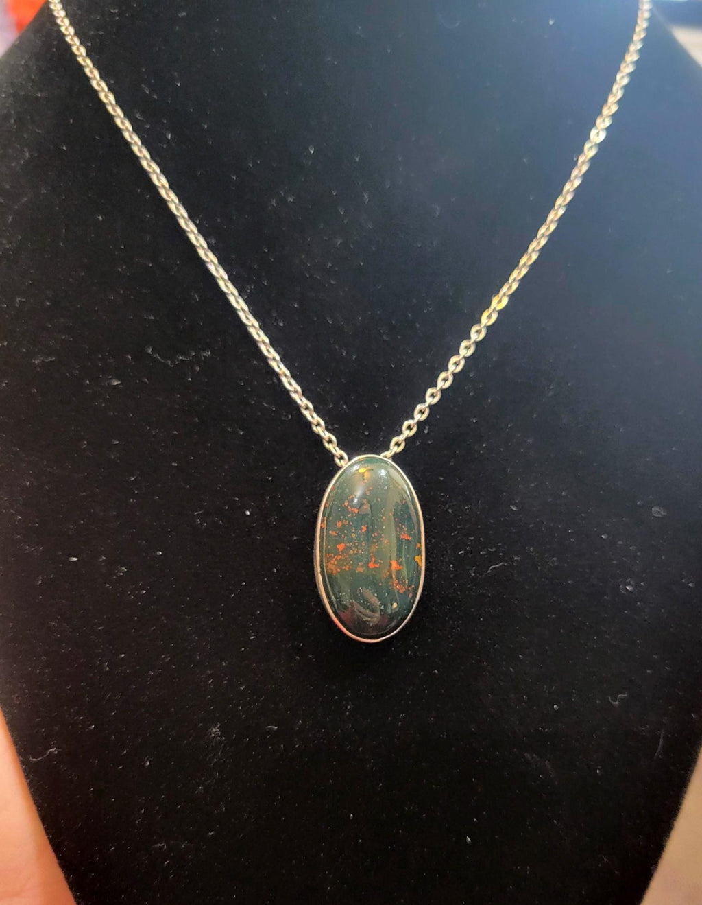 Blood Stone Pendant Bezeled in Sterling Silver