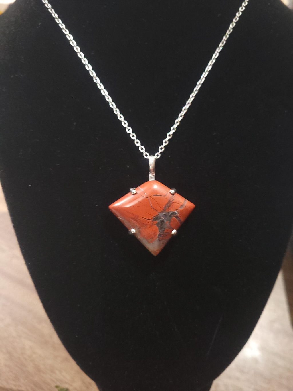 Red Brecciated Agate Pendant with Sterling Silver