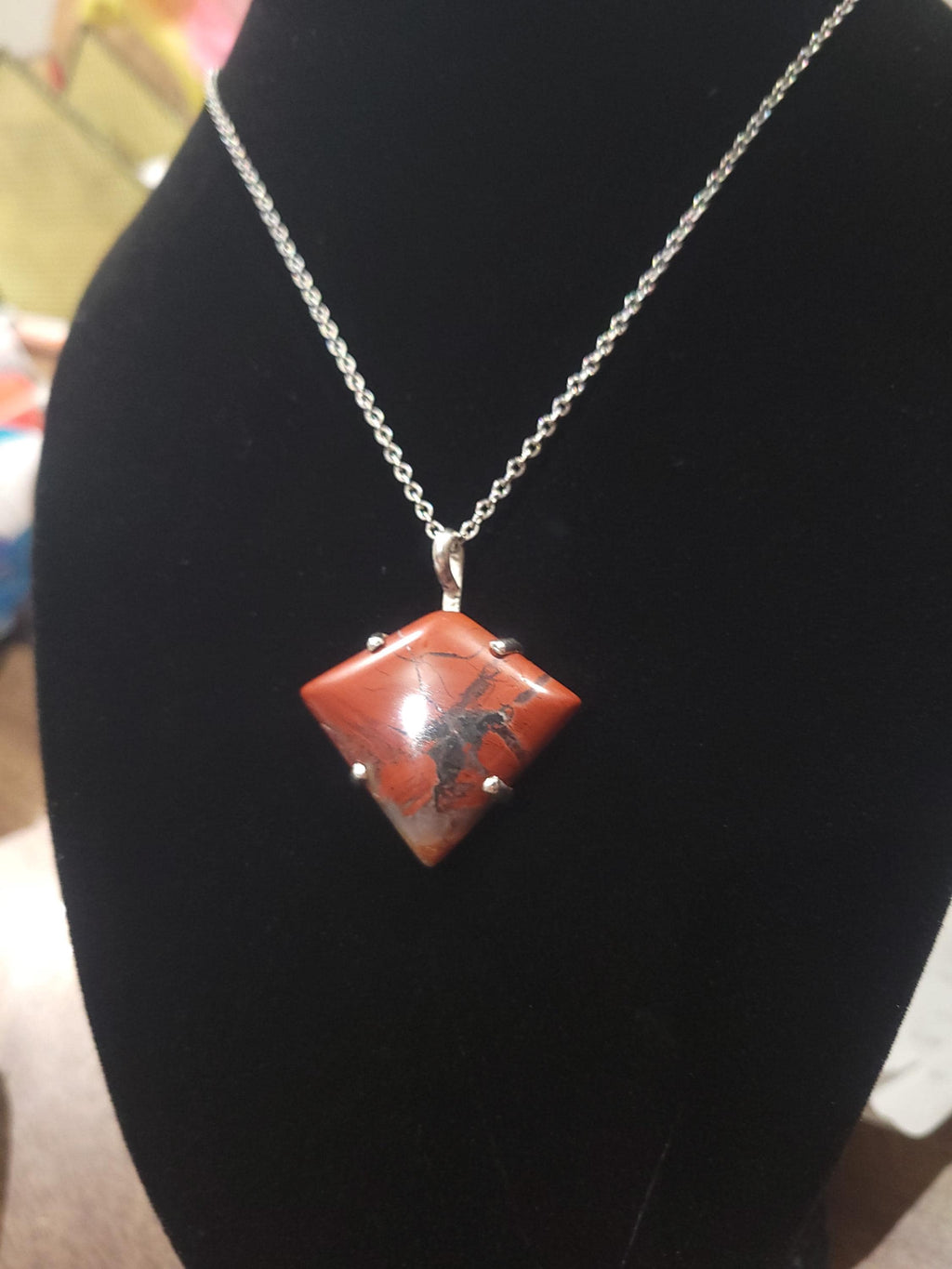 Red Brecciated Agate Pendant with Sterling Silver