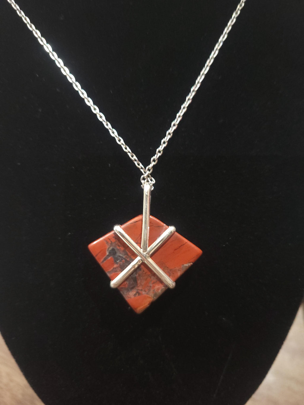 Red Brecciated Agate Pendant with Sterling Silver
