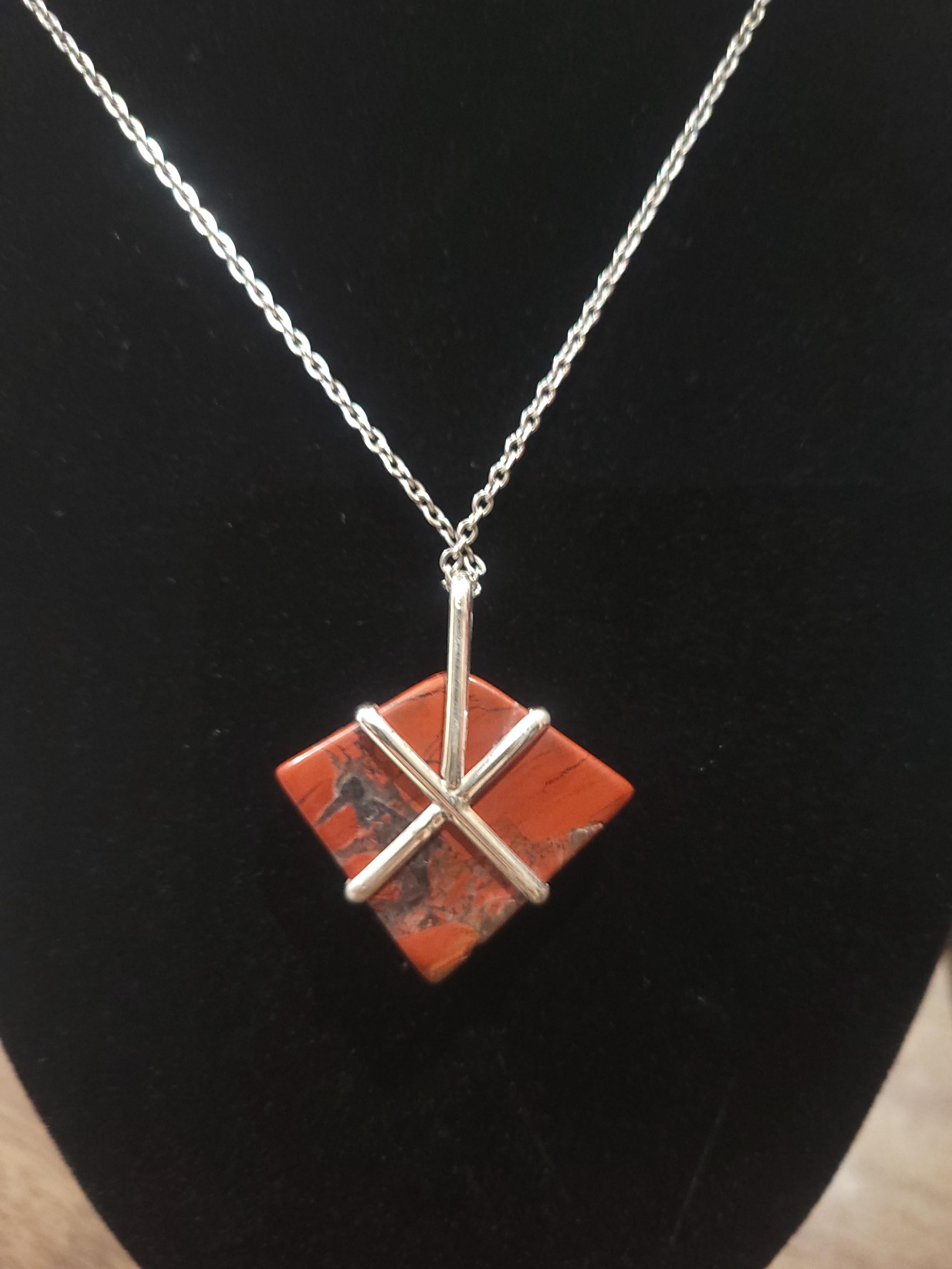 Red Brecciated Agate Pendant with Sterling Silver