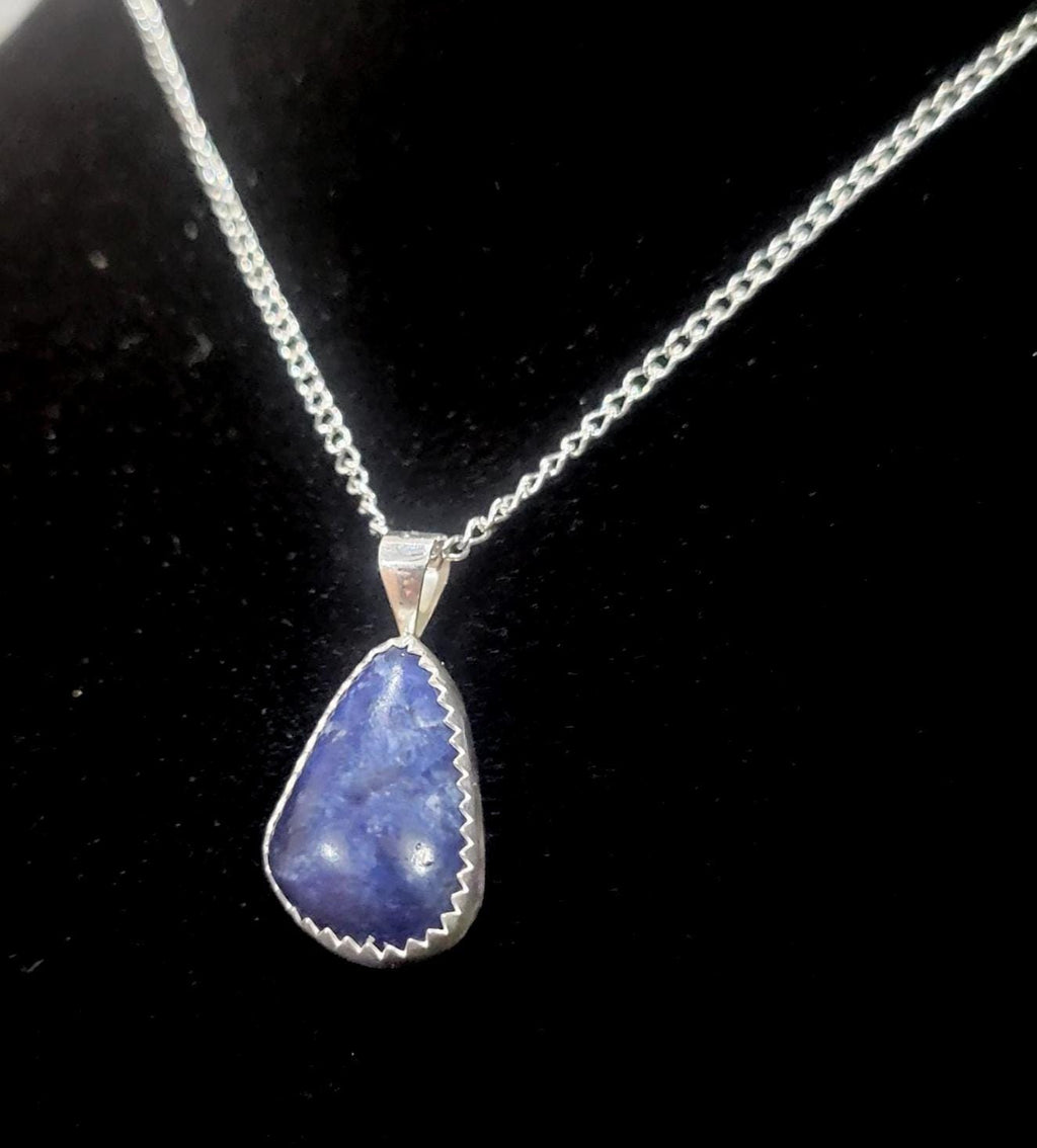 Blue Sodalite Teardrop Necklace bezeled in Sterling Silver