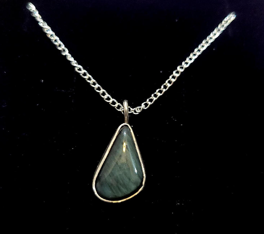 Minimalist Velvet Obsidian Pendant bezeled in Sterling Silver