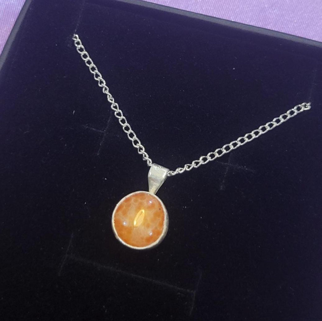 Small Round Orange Agate  with Red Spots Pendant