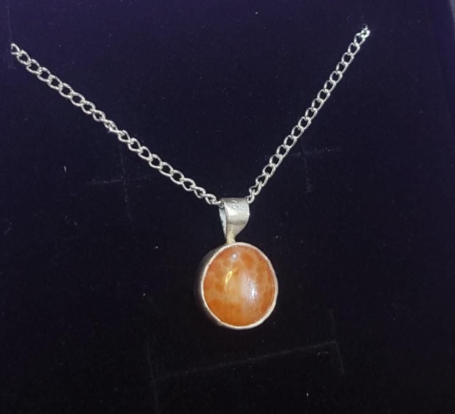 Small Round Orange Agate  with Red Spots Pendant