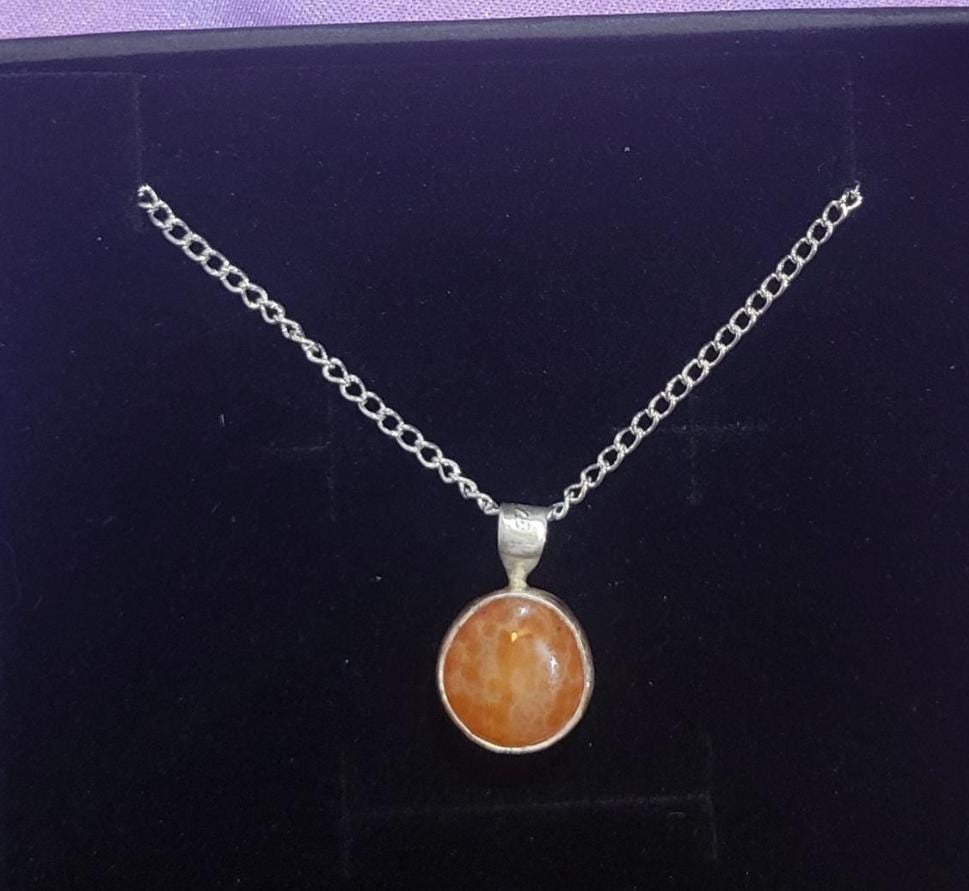 Small Round Orange Agate  with Red Spots Pendant