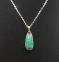 Malachite with Red Garnet Sterling Silver Necklace