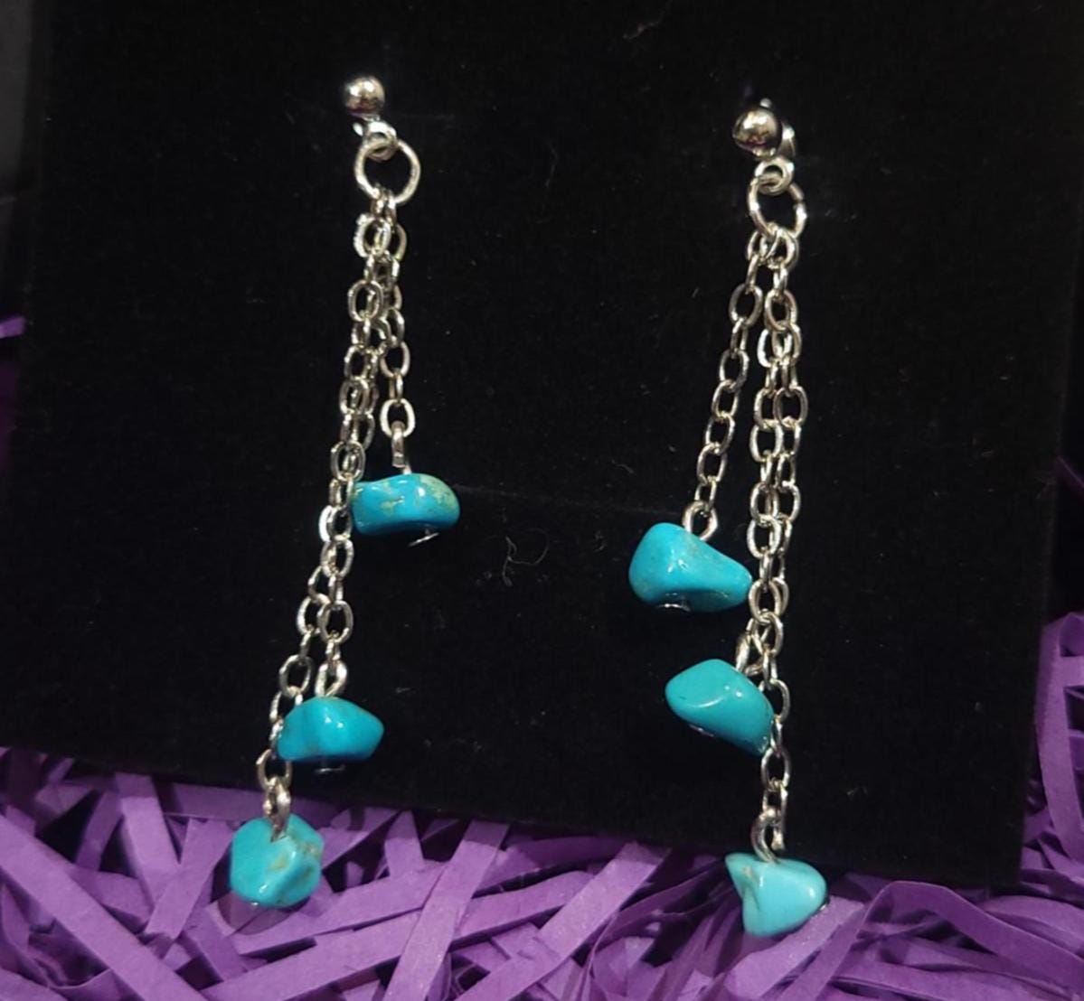 Chipped Turquoise Silver Dangle Earrings