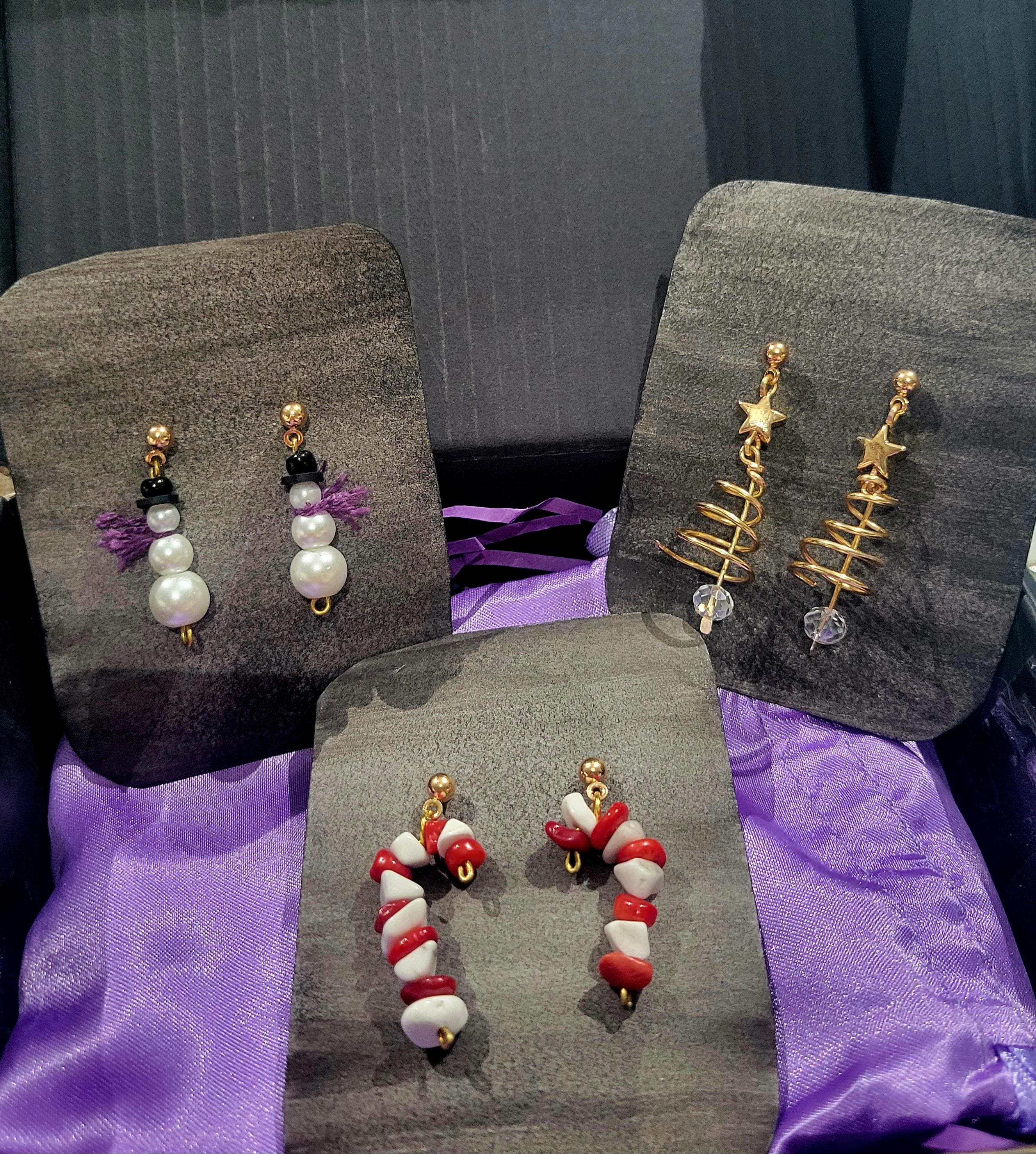 Holiday Trio Earring Set – Candy Cane, Gold Christmas Tree & Snowman Studs