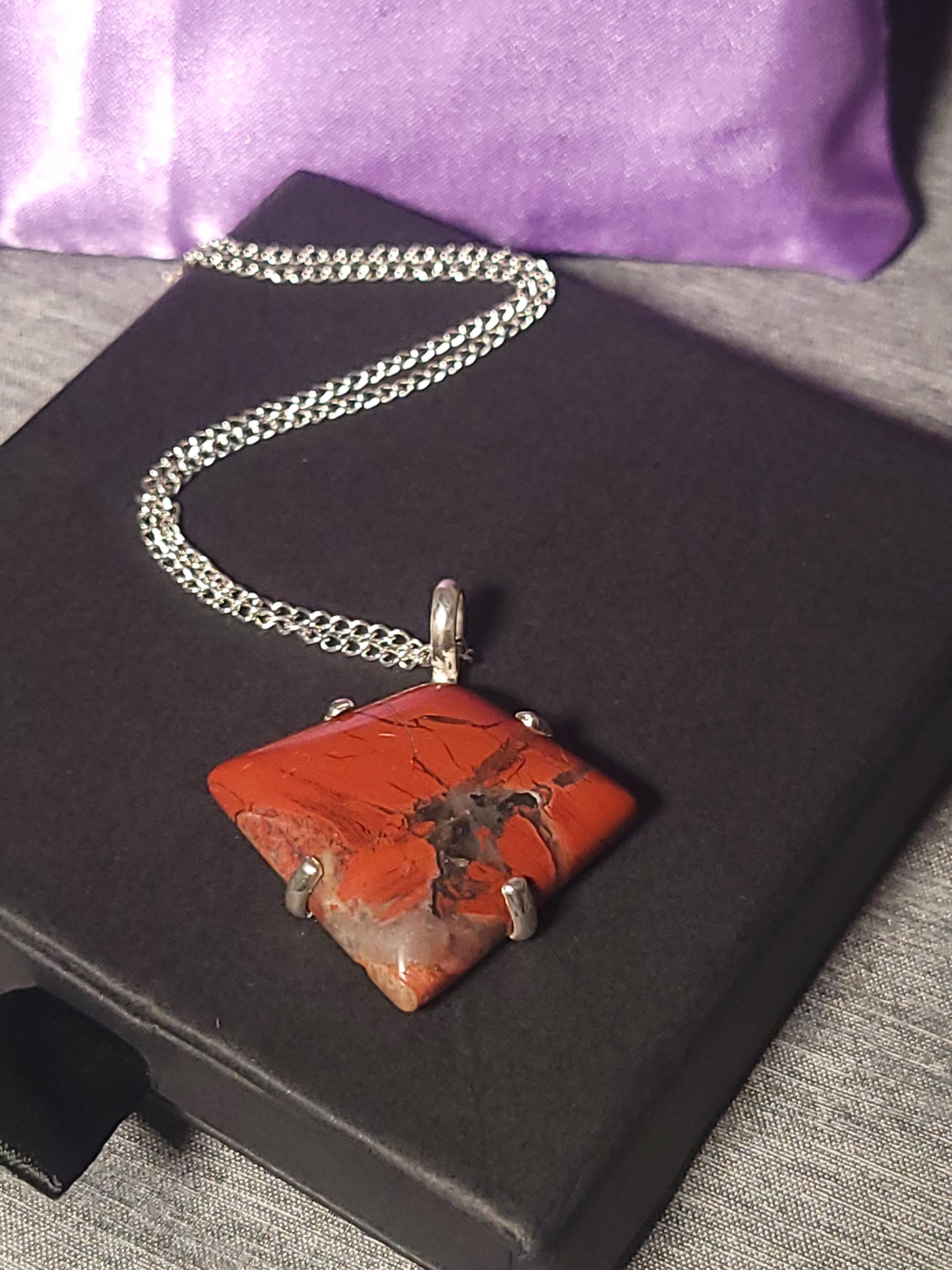 Red Brecciated Agate Pendant with Sterling Silver